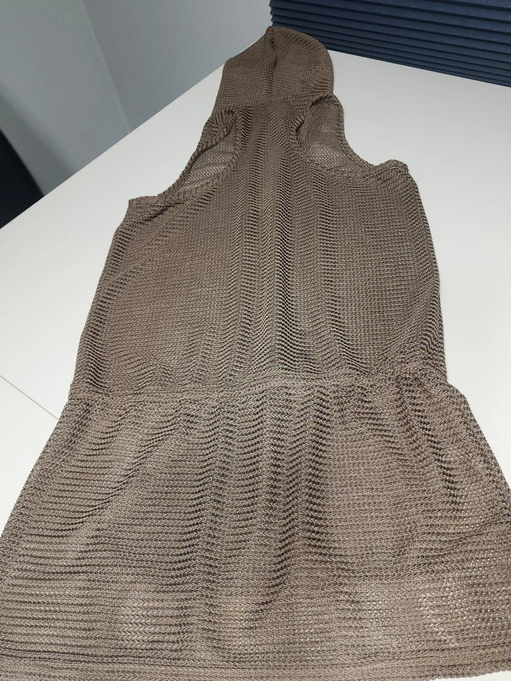 Sleeveless Mesh Brown Knit Hooded Swimwear Cover-up